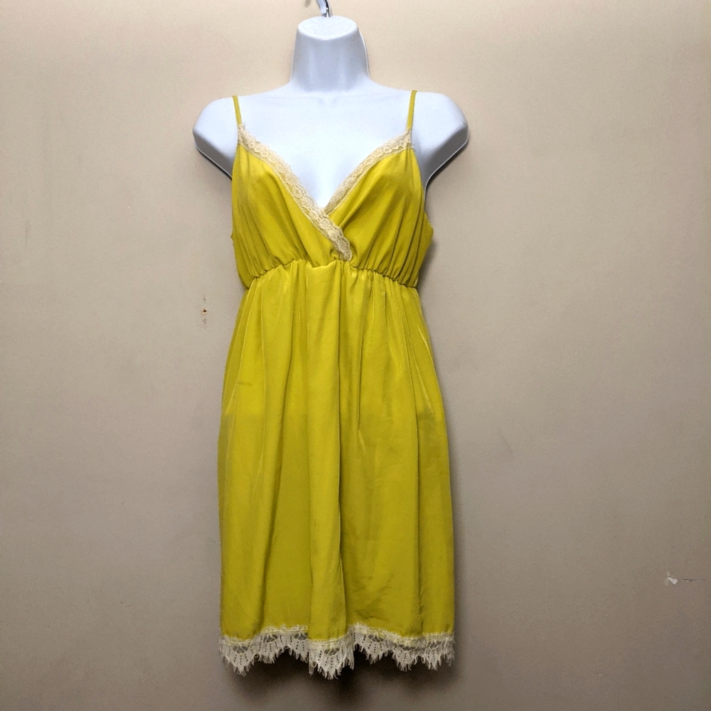 COPE Lime Green Lace Trim Slip Dress S